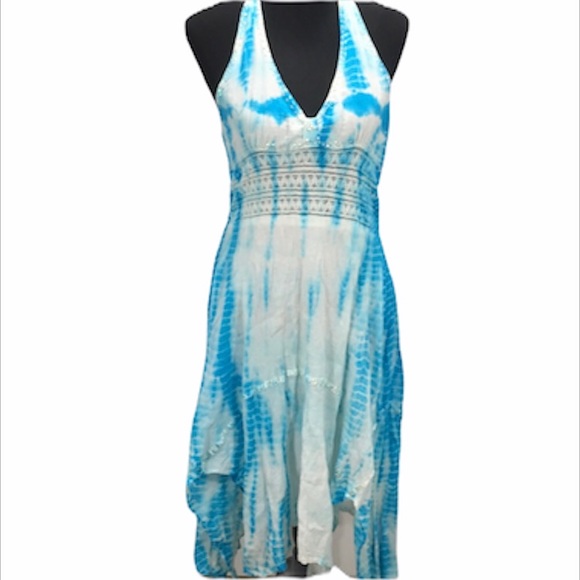 Indian Tropical Fashion Tie-dye Sundress Blue White S/M - Picture 1 of 7